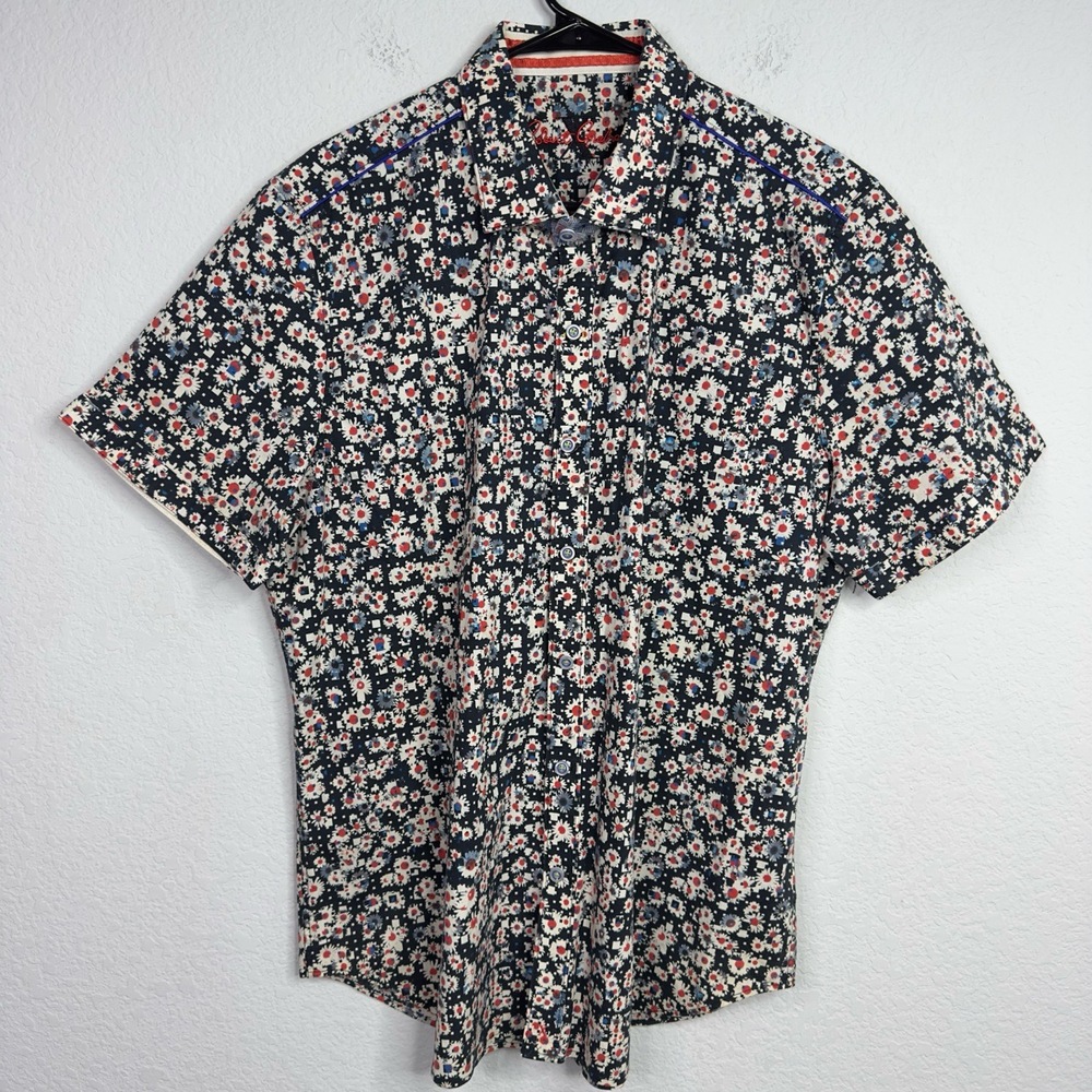 Robert Graham Shirt Men 2XL Black Floral Abstract Hawaiian Artsy Resort Vacation